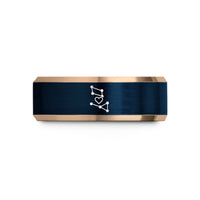 engraved ring for him – rose gold & blue tungsten constellation heart wedding band