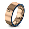 Constellation Heart – Tungsten Wedding Band, 8 mm, Rose Gold, Blue Comfort-Fit Unisex