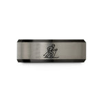meaningful dad son present – black & blue & silver tungsten telemark skier wedding band