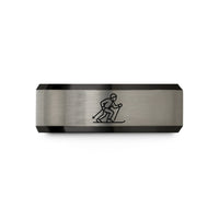meaningful dad son present – black & blue & silver tungsten telemark skier wedding band