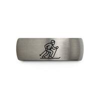 unique keepsake for him – blue & grey tungsten telemark skier wedding band