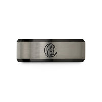 wedding band for wife – black & blue & silver tungsten cat moon wedding band