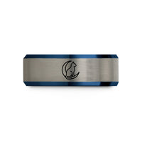 anniversary ring for her – black & blue & gray tungsten cat moon wedding band