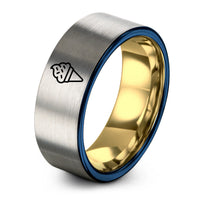 engraved rings for couples – gold & blue & silver tungsten sprinkles ring