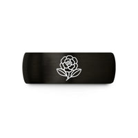 women’s tungsten ring present – black & gold tungsten camellia sinensis flower wedding band