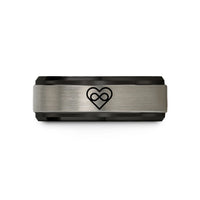 women's birthday jewelry – black & silver tungsten geometric heart infinity wedding band