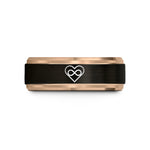 birthday present for her – black & rose gold tungsten geometric heart infinity wedding band