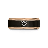 birthday present for her – black & rose gold tungsten geometric heart infinity wedding band