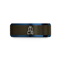 engraved ring for couples – gunmetal & blue tungsten magnetic stirrer wedding band