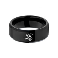 laser engraved wedding band – black tungsten salamander tail wedding band
