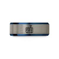 unisex tungsten wedding band – blue & grey tungsten signal generator wedding band