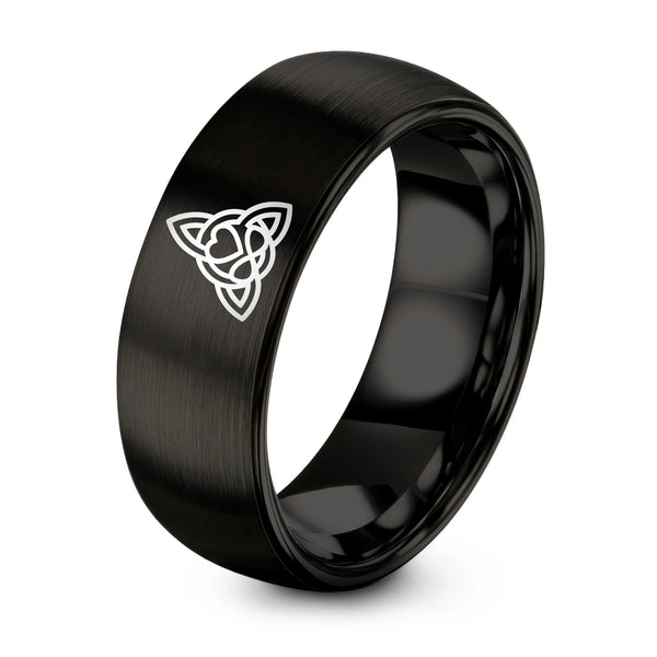 Trinity Heart – Tungsten Wedding Band, 8 mm, Black Comfort-Fit Unisex