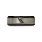 unisex tungsten wedding band – black & blue & silver tungsten wings running shoe wedding band