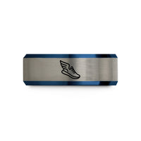 unisex tungsten wedding band – black & blue & gray tungsten wings running shoe wedding band