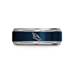 engraved tungsten rings couples – blue & silver tungsten wings running shoe wedding band