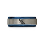 couples matching tungsten rings – blue & grey tungsten wings running shoe wedding band