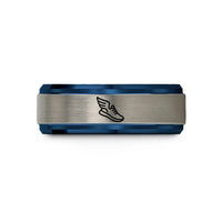 couples matching tungsten rings – blue & grey tungsten wings running shoe wedding band