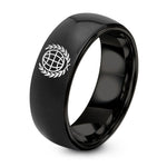 Gift for Women Anniversary – black tungsten globe laurel wreath ring