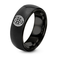Gift for Women Anniversary – black tungsten globe laurel wreath ring