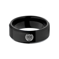tungsten wedding bands unisex – black tungsten globe laurel wreath wedding band
