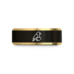 engraved rings for her – black & gold tungsten lovebird heart wedding band
