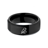 unique rings for couples – black tungsten lovebird heart wedding band
