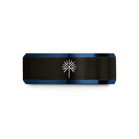 top anniversary ring – black & blue tungsten sparkler wedding band