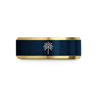 tungsten band for her – gold & blue tungsten sparkler wedding band