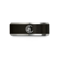 women's birthday present ideas – black & gray tungsten crescent moon skull wedding band
