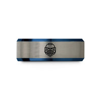 unique birthday present ideas – blue & gray tungsten space marine helmet wedding band