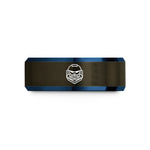 engraved presents for her – gunmetal & blue tungsten space marine helmet wedding band