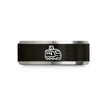 stylish rings for him – black & silver tungsten electric locomotive wedding band