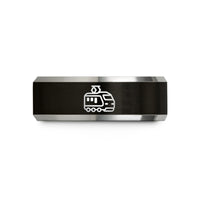 stylish rings for him – black & silver tungsten electric locomotive wedding band