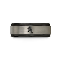 unique presents for him – black & blue & silver tungsten lacrosse ball stick wedding band