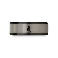 comfort-fit rings men – black & silver tungsten skyscraper wedding band