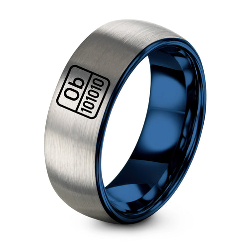 0b101010 – Tungsten Wedding Band, 8 mm, Grey, Blue Comfort-Fit Unisex