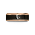 personalized presents for mom – black & rose gold tungsten texas flag wedding band