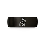 thoughtful presents for women – black tungsten bunny sitting wedding band