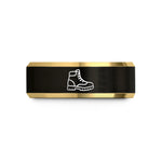 unique presents for couples – black & gold tungsten hiking boot wedding band