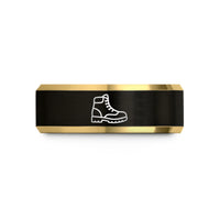 unique presents for couples – black & gold tungsten hiking boot wedding band