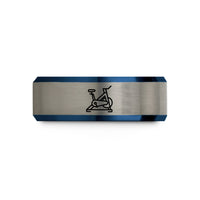 personalized birthday presents – black & blue & grey tungsten stationary bike spin wedding band