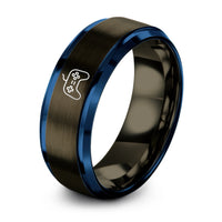 gunmetal & blue tungsten gamepad retro ring