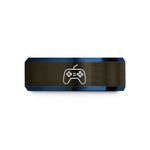 Personalized rings for couples – gunmetal & blue tungsten gamepad retro wedding band