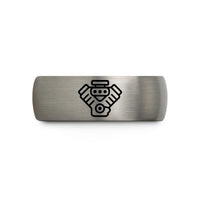 personalized rings for couples – gunmetal & silver tungsten v6 engine wedding band