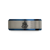 best presents for father – black & blue & silver tungsten tall ship wedding band