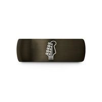 best presents for wife – gunmetal & black tungsten guitar headstock wedding band