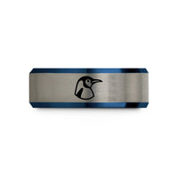 anniversary presents for him – black & blue & silver tungsten emperor penguin wedding band