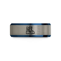 unique presents for couples – black & blue & silver tungsten ski boots pair wedding band