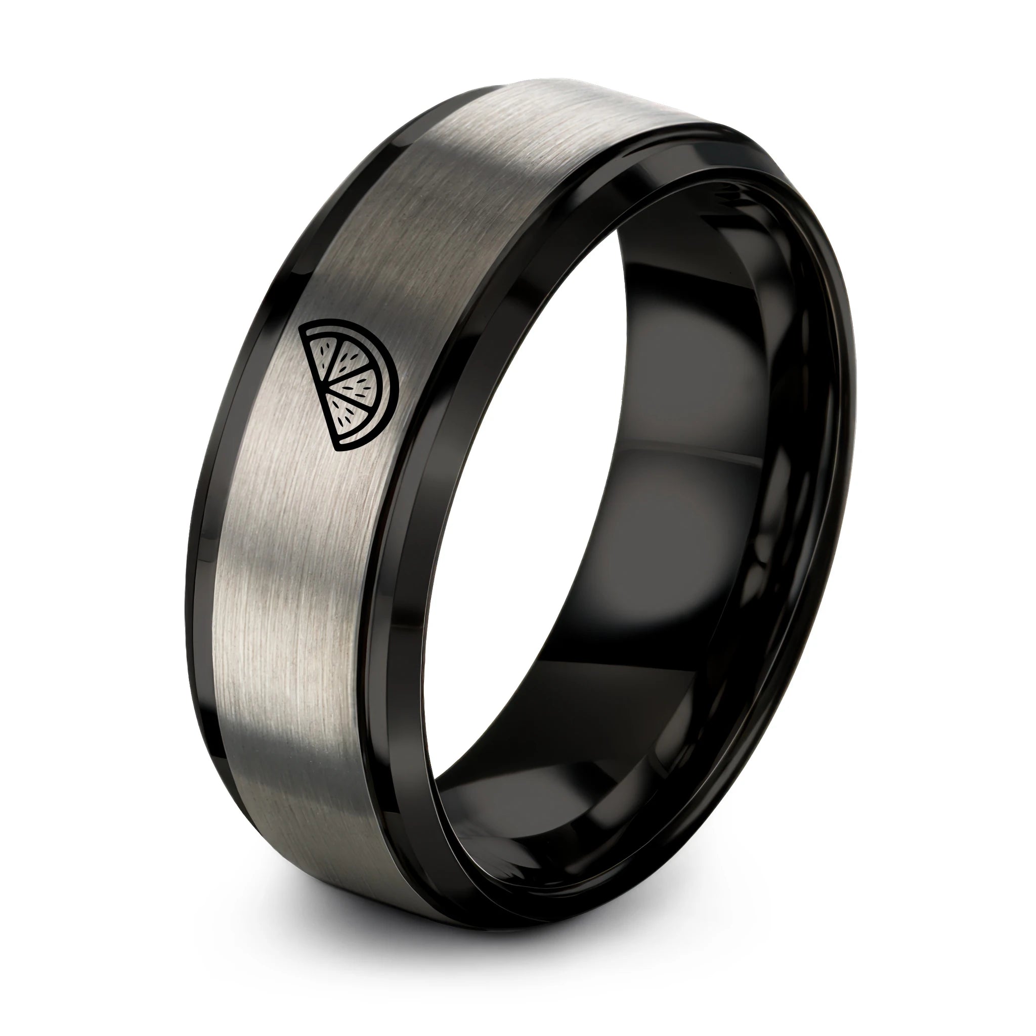 Gift Ideas for Married Couple – black & gray tungsten orange slice ring