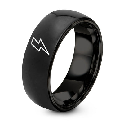 Lightning Bolt – Tungsten Wedding Band, 8 mm, Black Comfort-Fit Unisex